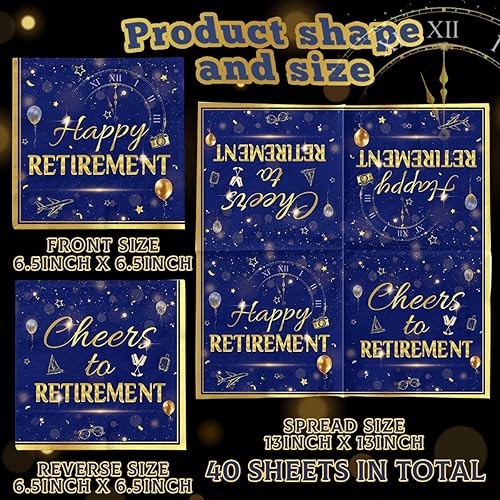 Miniatura 3 de Servilletas de feliz jubilación, 40 unidades, decoraciones de fiesta de jubilación, servilletas de cóctel plegables desechables para hombres y