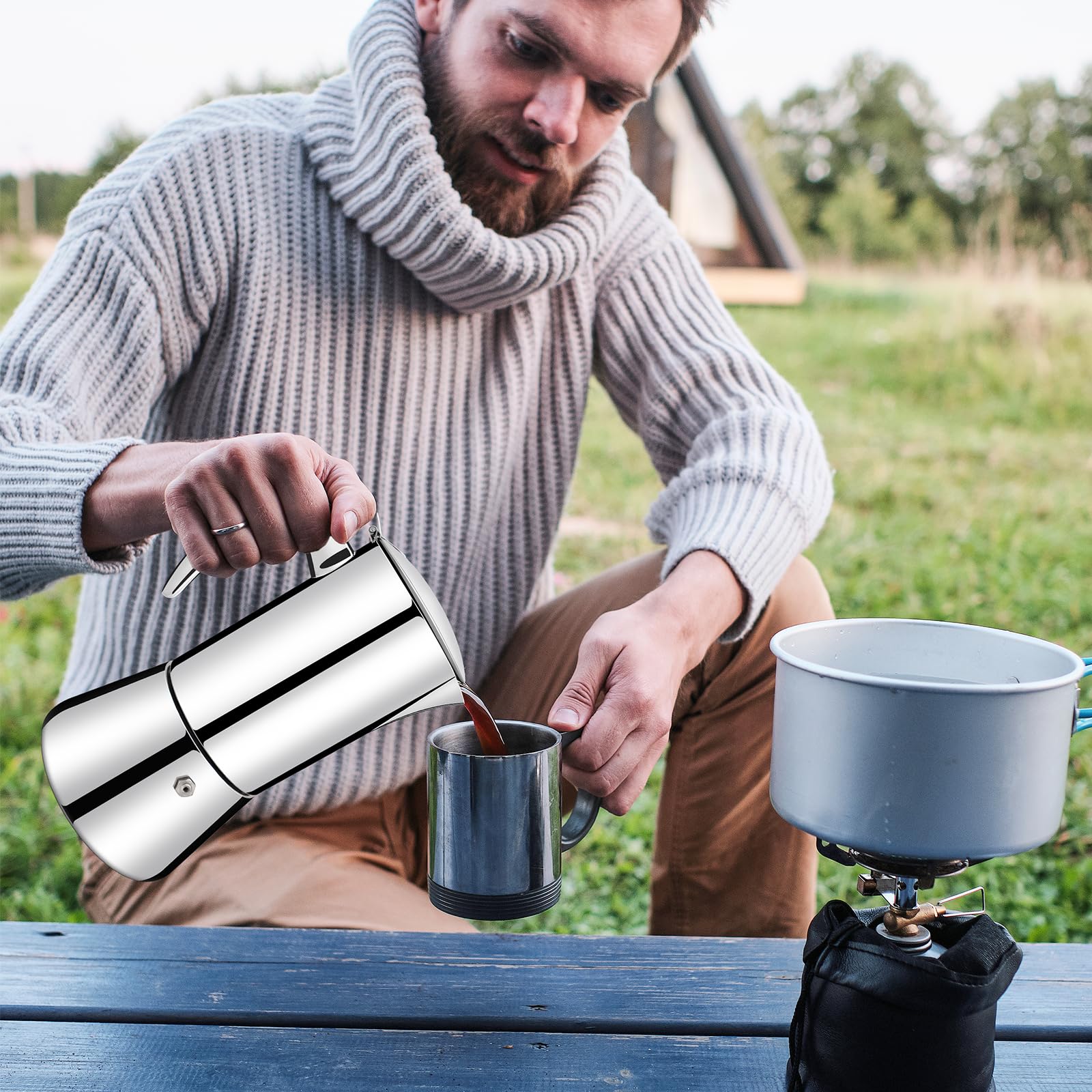 Olla Moka de acero inoxidable 304 grueso para 4 tazas, cafetera italiana de 200 ml, apta para estufas de inducción de gas, elegante, cafetera percoladora, cafetera