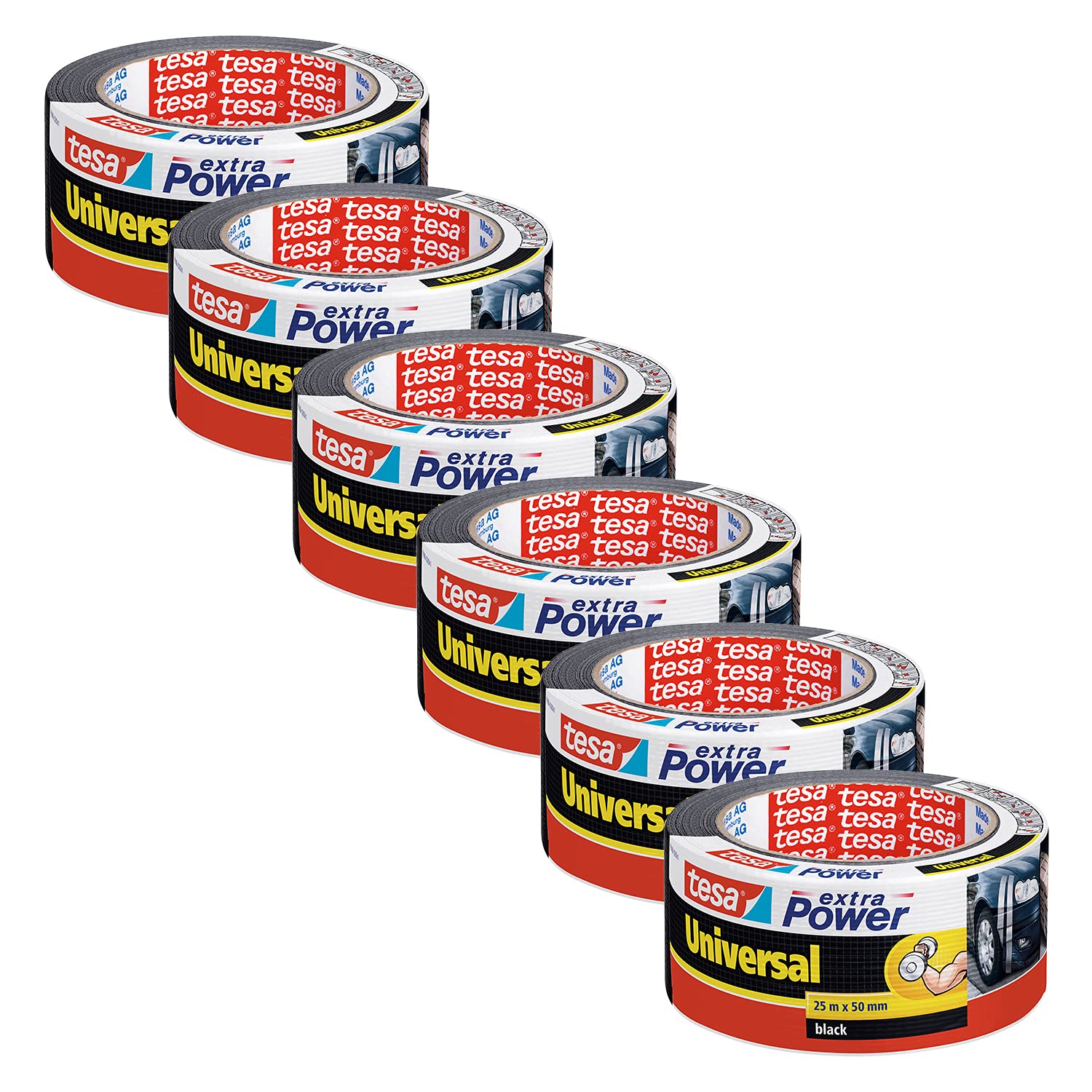 Tesa Extra Power Ruban adhésif 50 mm x 25 m – Noir (Lot de 6)