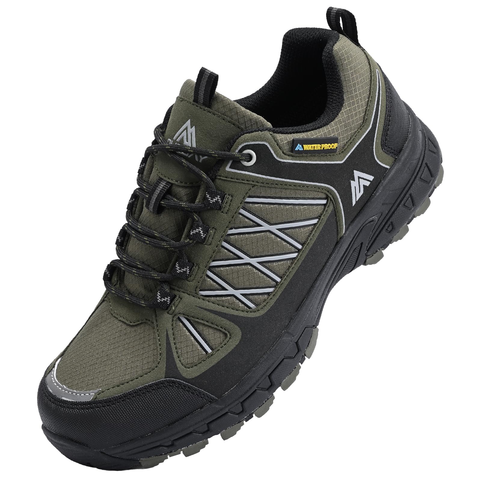 Queday Men's Waterproof Hiking Shoes Lightweight Anti Slip Outdoor Green Ankle Boots Breathable Hike Trekking Trails Shoe Size 9.5