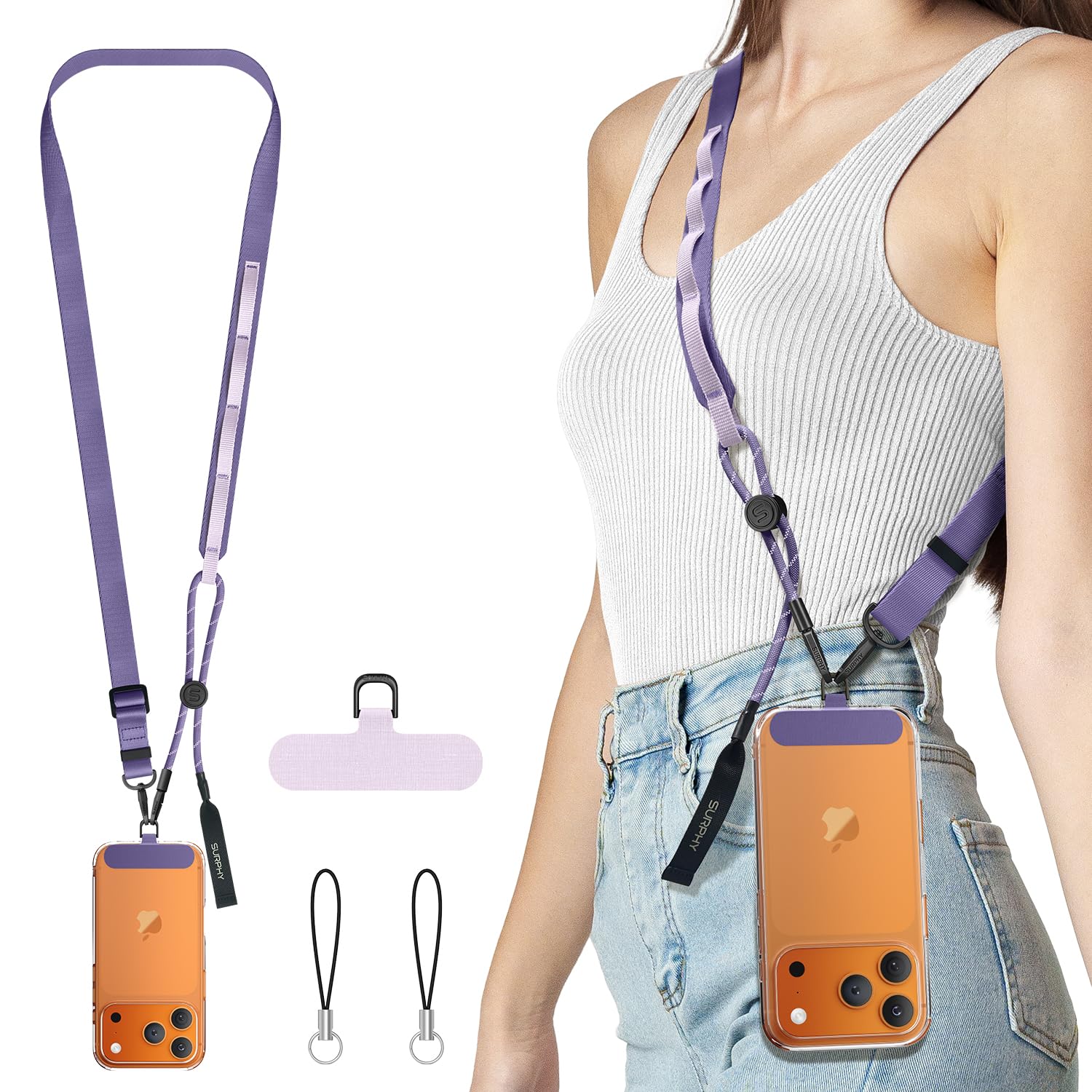 SURPHY Cordino per Cellulare Antifurto Luminescente, Laccio per Cellulare Multifunzione da Tracolla per Telefono, Porta Cellulare da Collo Rimovibile per Corsa all‘Aperto e Ciclismo Notturno