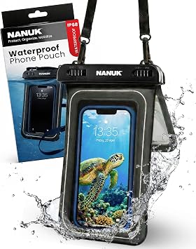 NANUK Waterproof Phone Pouch IP68 Floating Underwater Dry Bag for Snorkeling & Beach Touchscreen Case with Adjustable Crossbody Strap, Dual Pockets Fits All Smartphones 9.45" x 5.43" Black