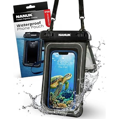 NANUK Waterproof Phone Pouch – IP68 Floating Underwater Dry Bag for Snorkeling & Beach – Touchscreen Case with Adjustable Crossbody Strap, Dual Pockets – Fits All Smartphones (9.45" x 5.43") – Black