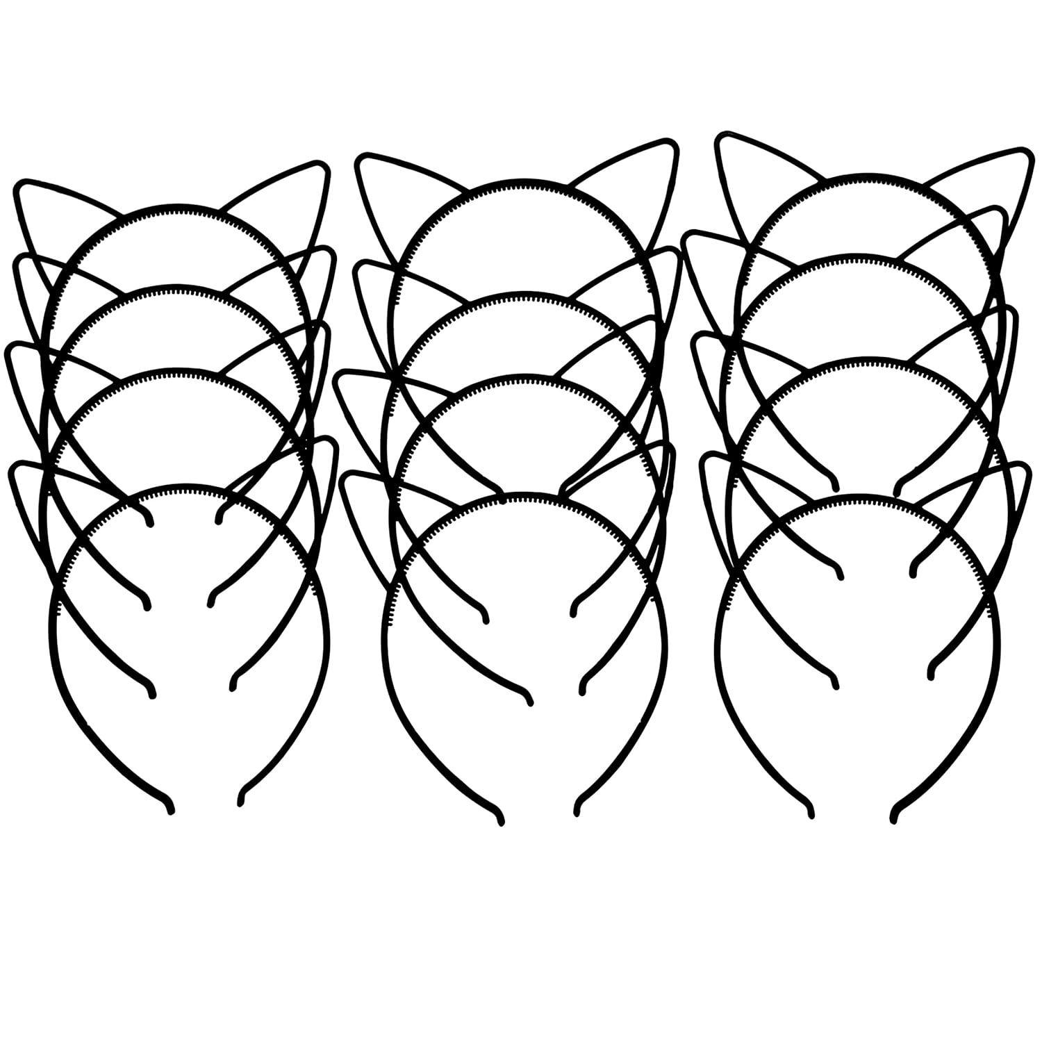 XIMA 12pcs Black Cat Ears Headband Cute ABS Plastic Girls Head Band for Children Accessories (Black-Cat Ear)
