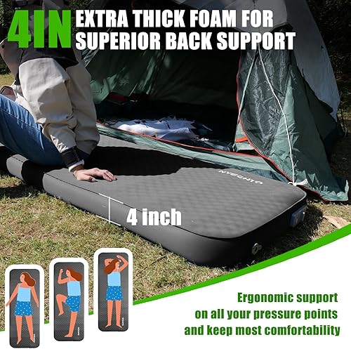 Miniatura 2 de Colchoneta de dormir autoinflable para campamento, colchón de espuma viscoelástica extra gruesa de 4 pulgadas con bomba eléctrica, infla y desinfla