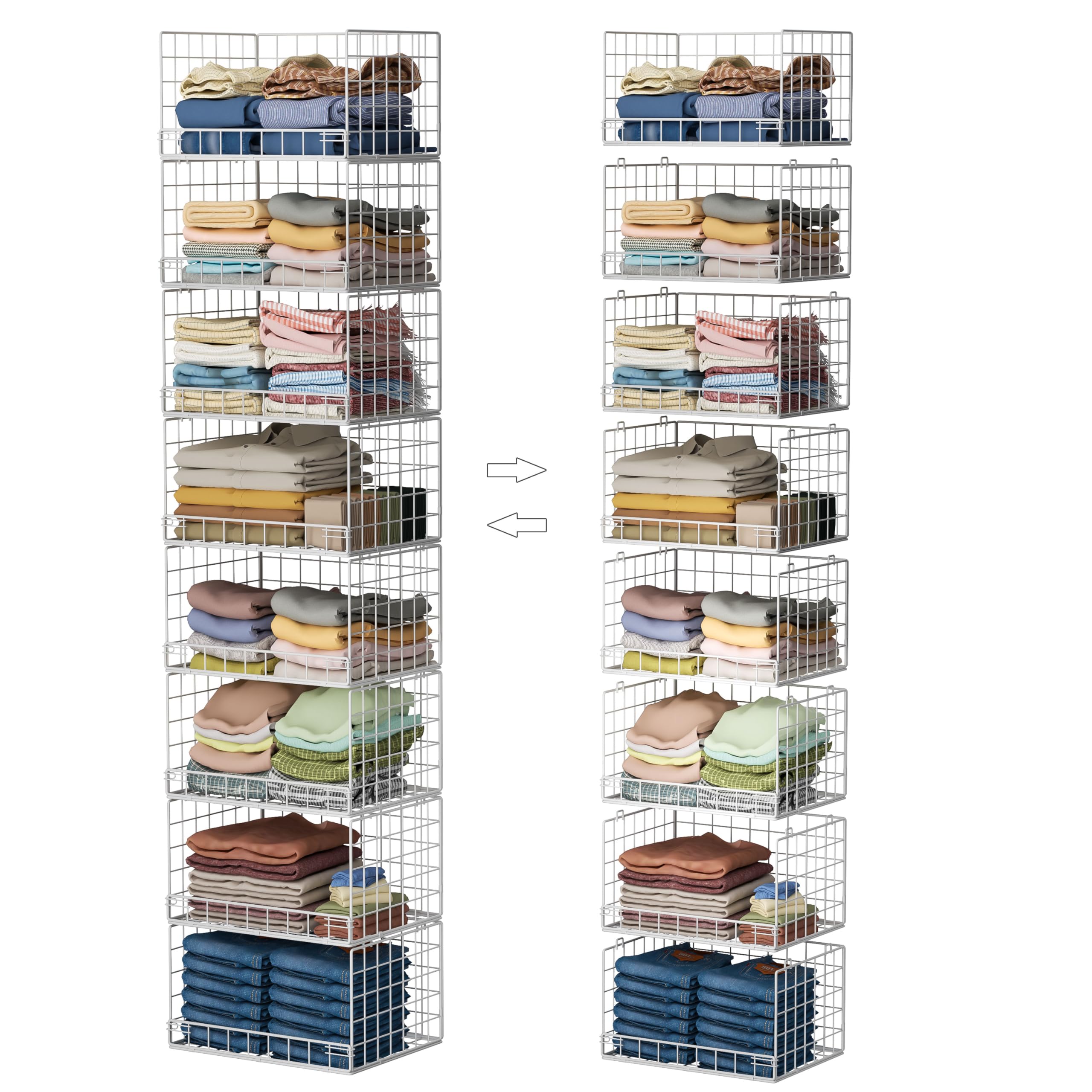 Yociyoga 8-Tier Stackable Closet Organizers and Storage Shelves, Foldable Closet Shelf Organizer, Stackable Storage Bins Drawers for Closet Organizer System, White(Patent No. 30022416)