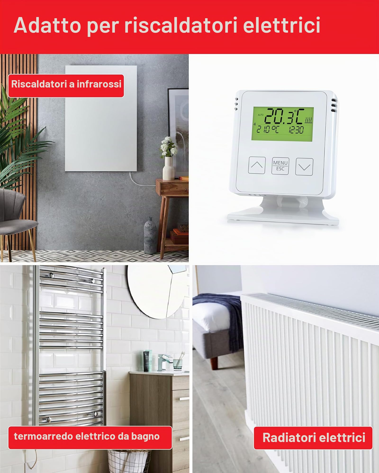 ELEKTROBOCK BT733 - Termostato radio con presa intermedia, portata 35 m, per riscaldamento elettrico e riscaldamento a infrarossi, programmi settimanali, antigelo, colore: Bianco