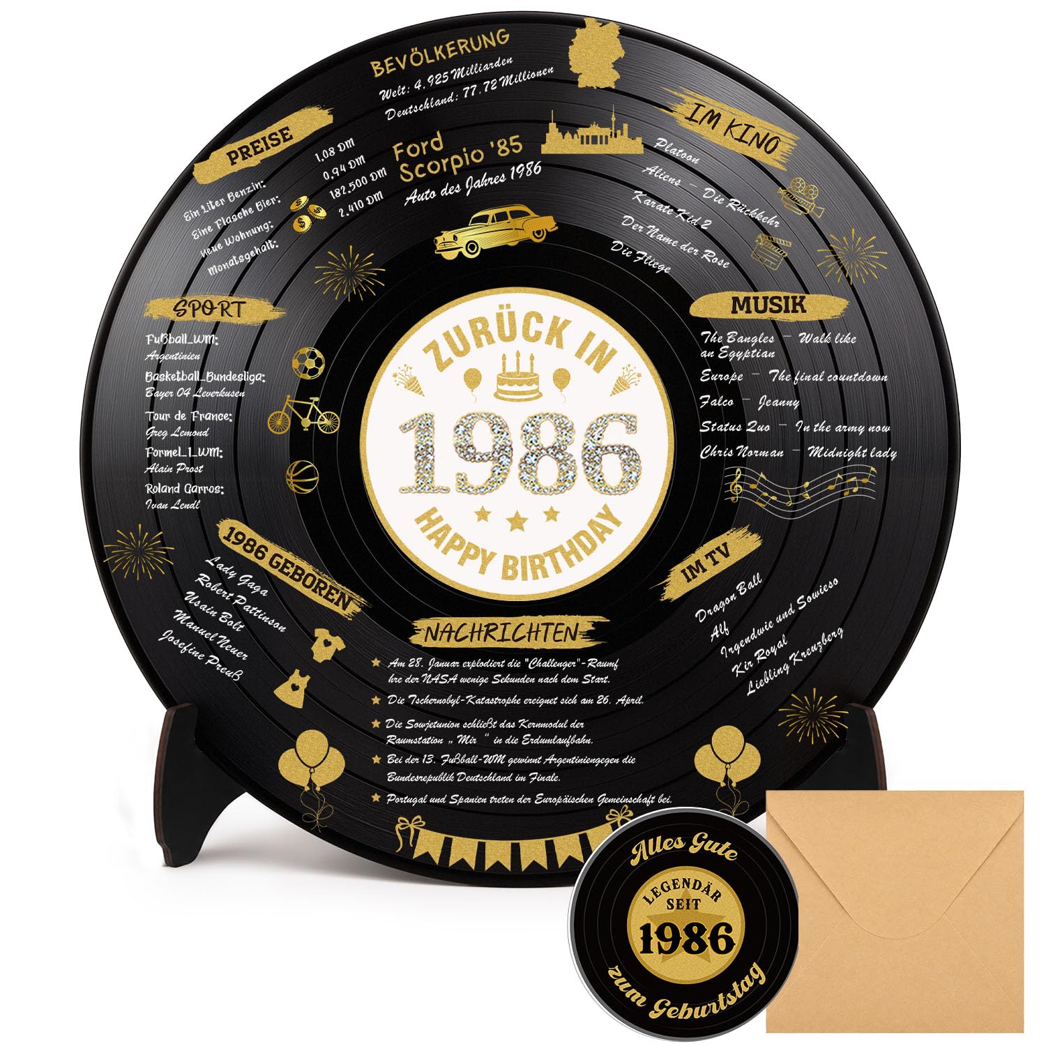 WenmthG Back in 1986 Schallplatten Deko – Vinyl Geburtstag Deko für Männer & Frauen, Geburtstagsgästebuch mit Karte, Retro 40. Geburtstag Geschenk & Partydeko