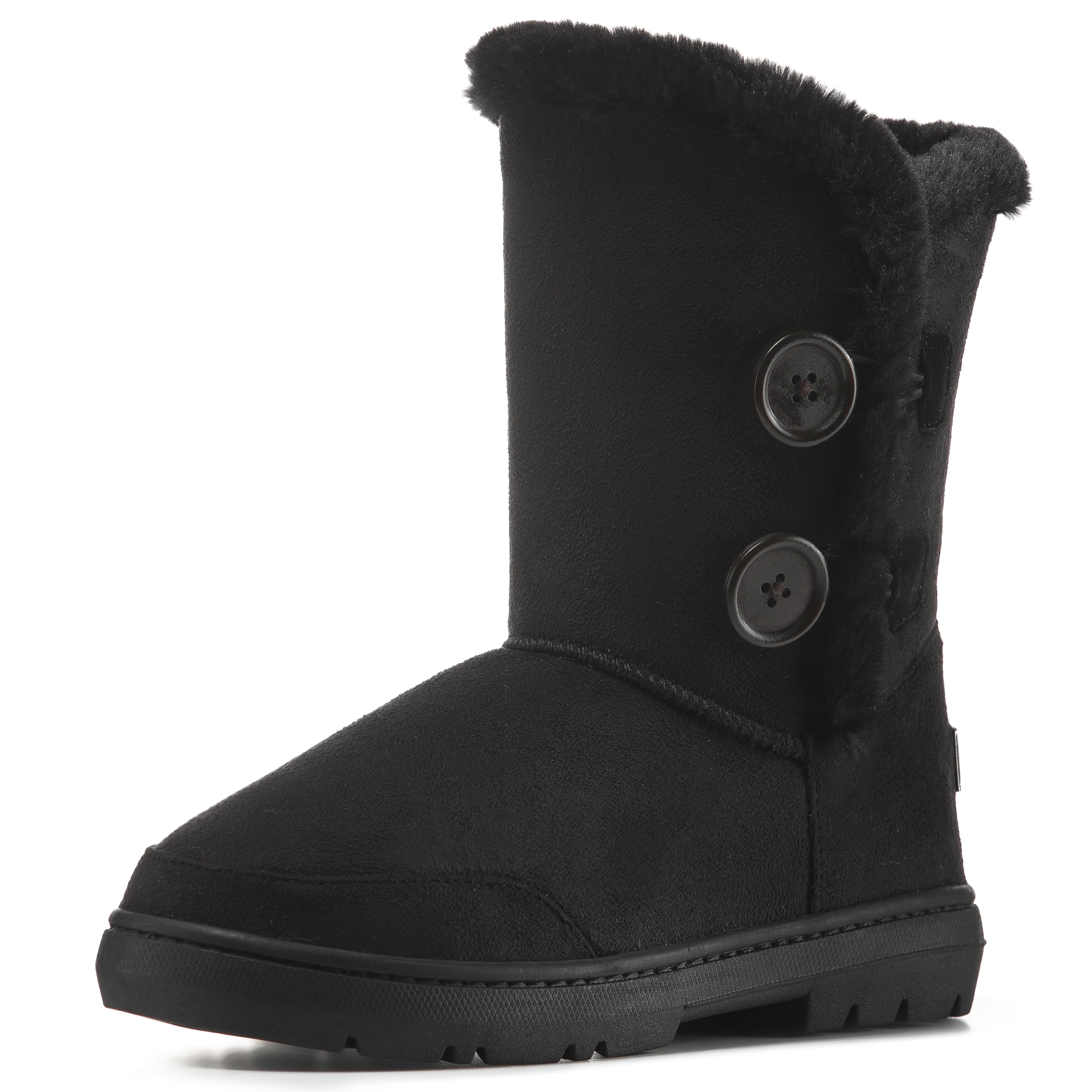 Holly Womens Twin Button Fully Fur Lined Waterproof Winter Snow Boots , Black , 7 UK