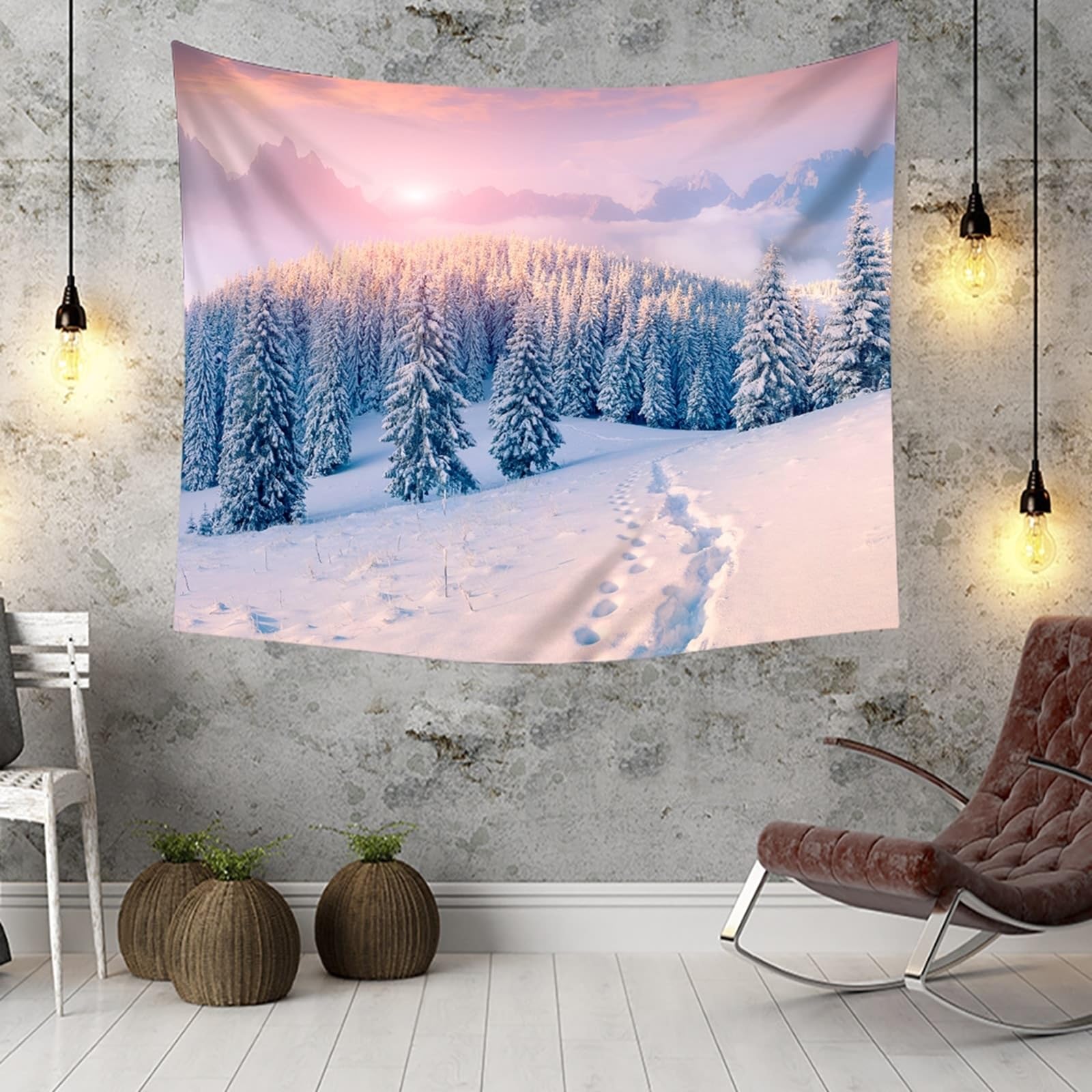 Skcess Dekoracja ścienna 240 x 220 cm, poliester ścienny, szary, niebieski, las, krajobraz śnieżny, dywan ścienny