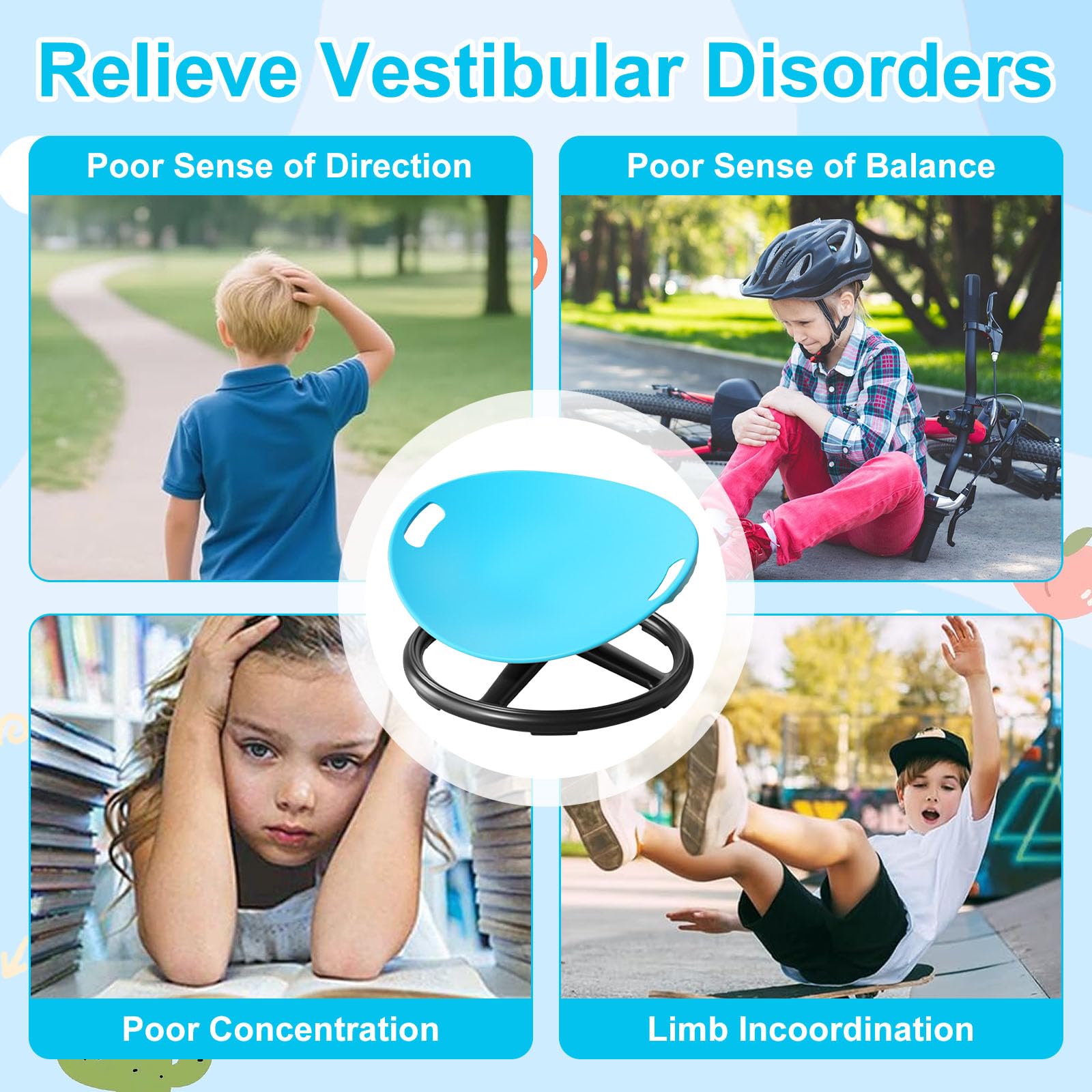 Drehstuhl für Autismus, um 360° drehbarer Sitz, sensorischer Drehstuhl für Kinder, rutschfester Sitz, sensorisches Balance-Spielzeug, verbessert die Koordination, Autismus, sensorische