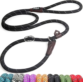 Fida Heavy Duty Slip Lead Dog Leash 6FT x 1/2" - Reflective Anti-Choke Training Rope for Large Medium Dogs Black