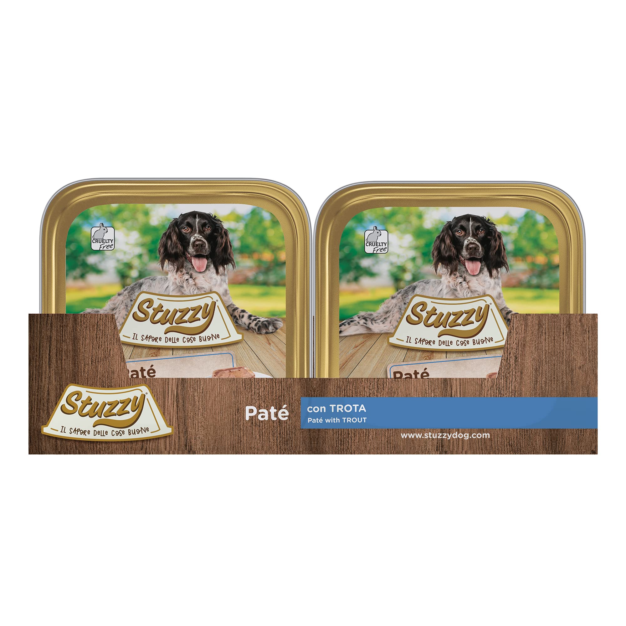 Mister Stuzzy, Comida húmeda para Perros Adultos, Sabor Trucha, paté y Carne en trozos - Total 3,3 kg (22 tarrinas x 150 gr)