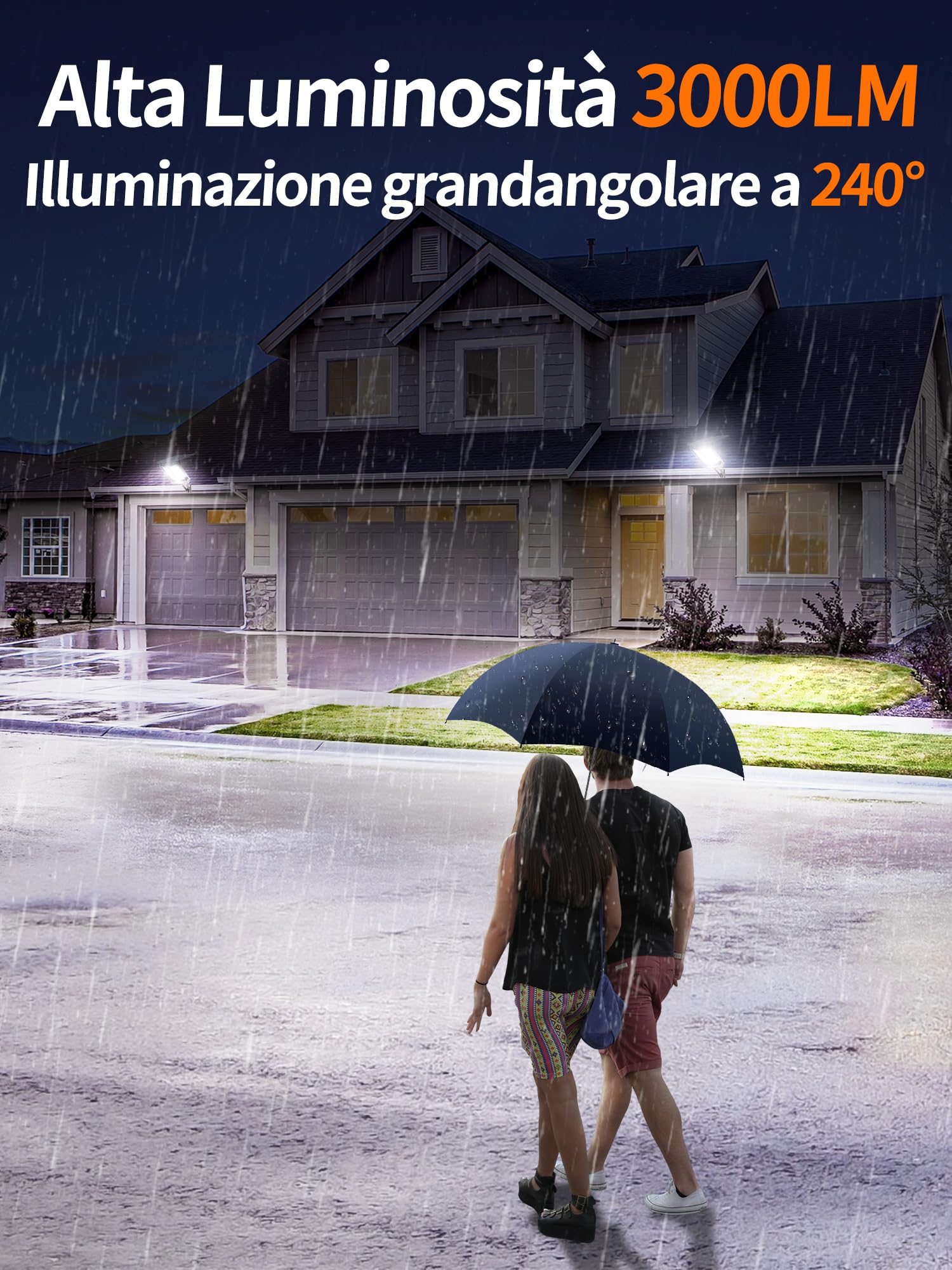 INTELAMP Faretto LED da Esterno Solare,12500mAh Faro Con Pannello Solare, IP65 Impermeabile Lampione con Sensore di Movimento, 3000LM/6500K Luci da Esterno per Giardino, Terrazza, Garage