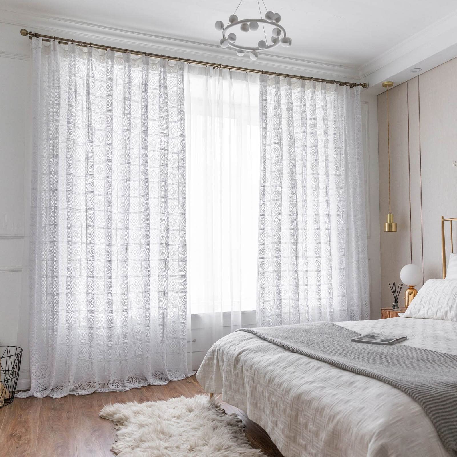 Cortinas Geométricas De Encaje De Bohemia, Cortinas Blancas De Algodón Calado, Cortinas Blackout, para Dormitorio Salón, 1 Par (Size : 200x240cm/79x94in(WxH))