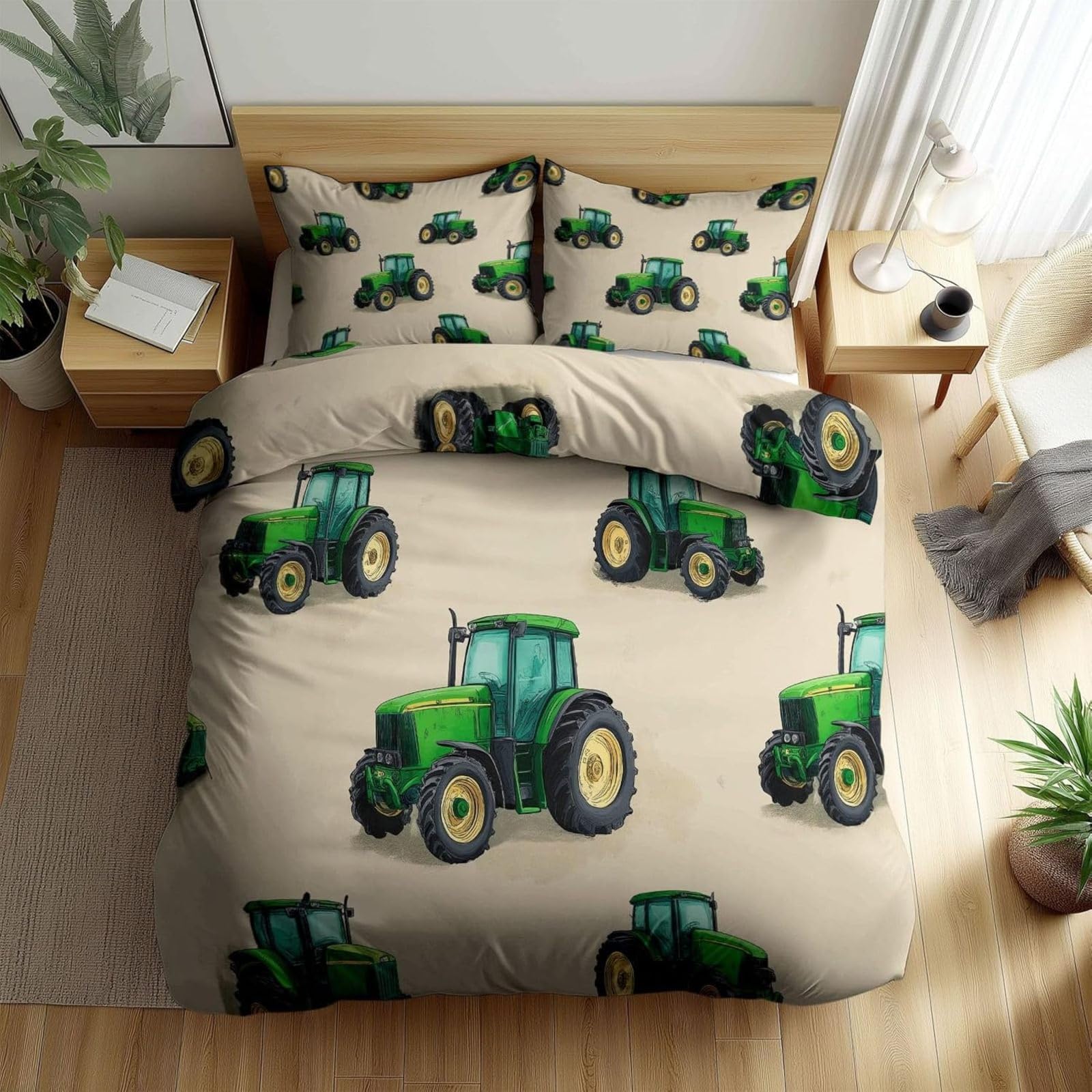 Bettwäsche 155x220 Blauer Traktor Bettwäsche-Set mit Reißverschluss Schließung und 2 Kopfkissenbezug 80x80 cm - Weicher Atmungsaktive Mikrofaser Bettbezug für Kinder Mädchen