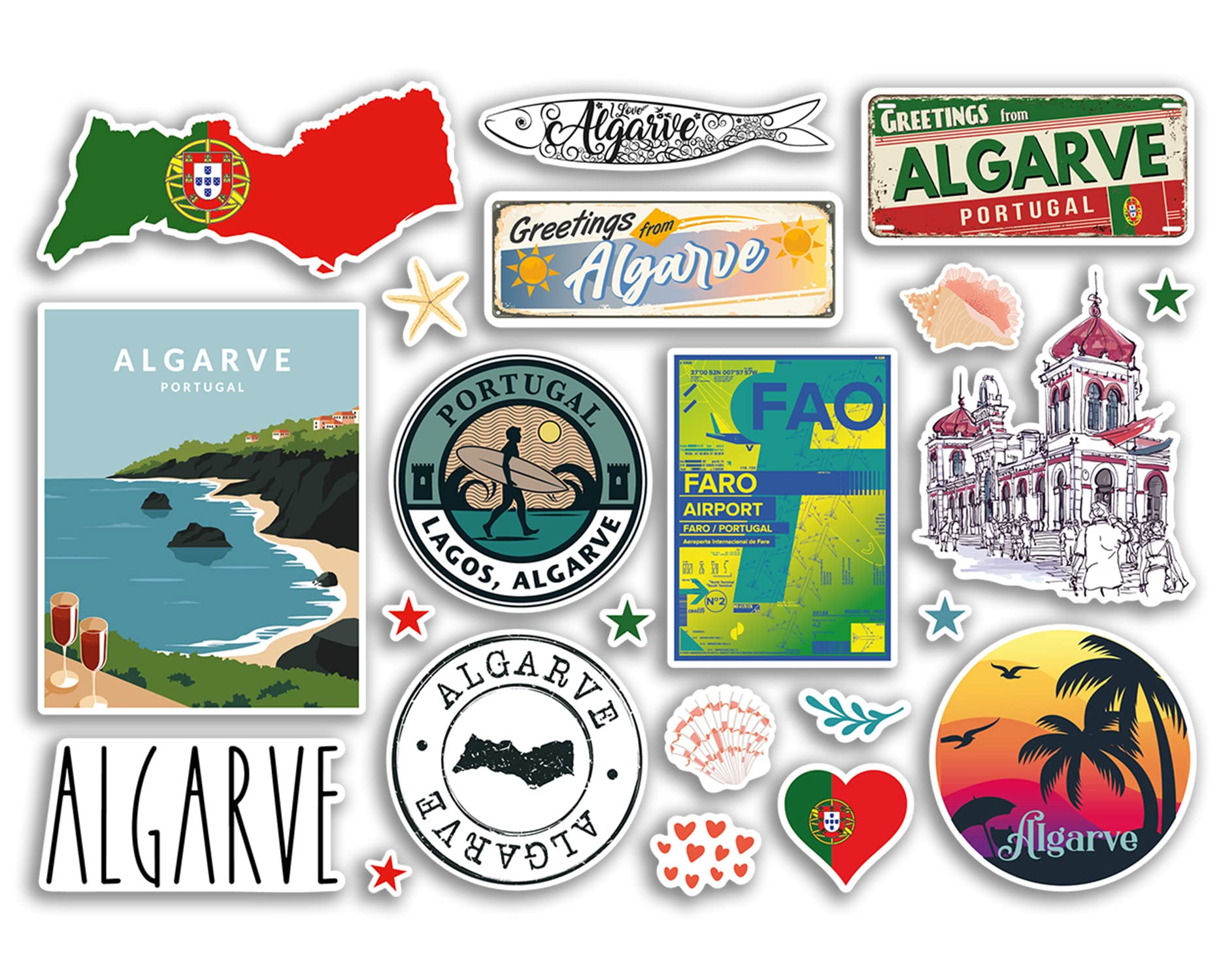 Dv Design Multi A5 Sticker Sheet Algarve Landmarks Vinyl Stickers - Portugal Portuguese Map Airport Stamps Skyline Flag Travel Holiday City Trip Scrapbooking Luggage #79104