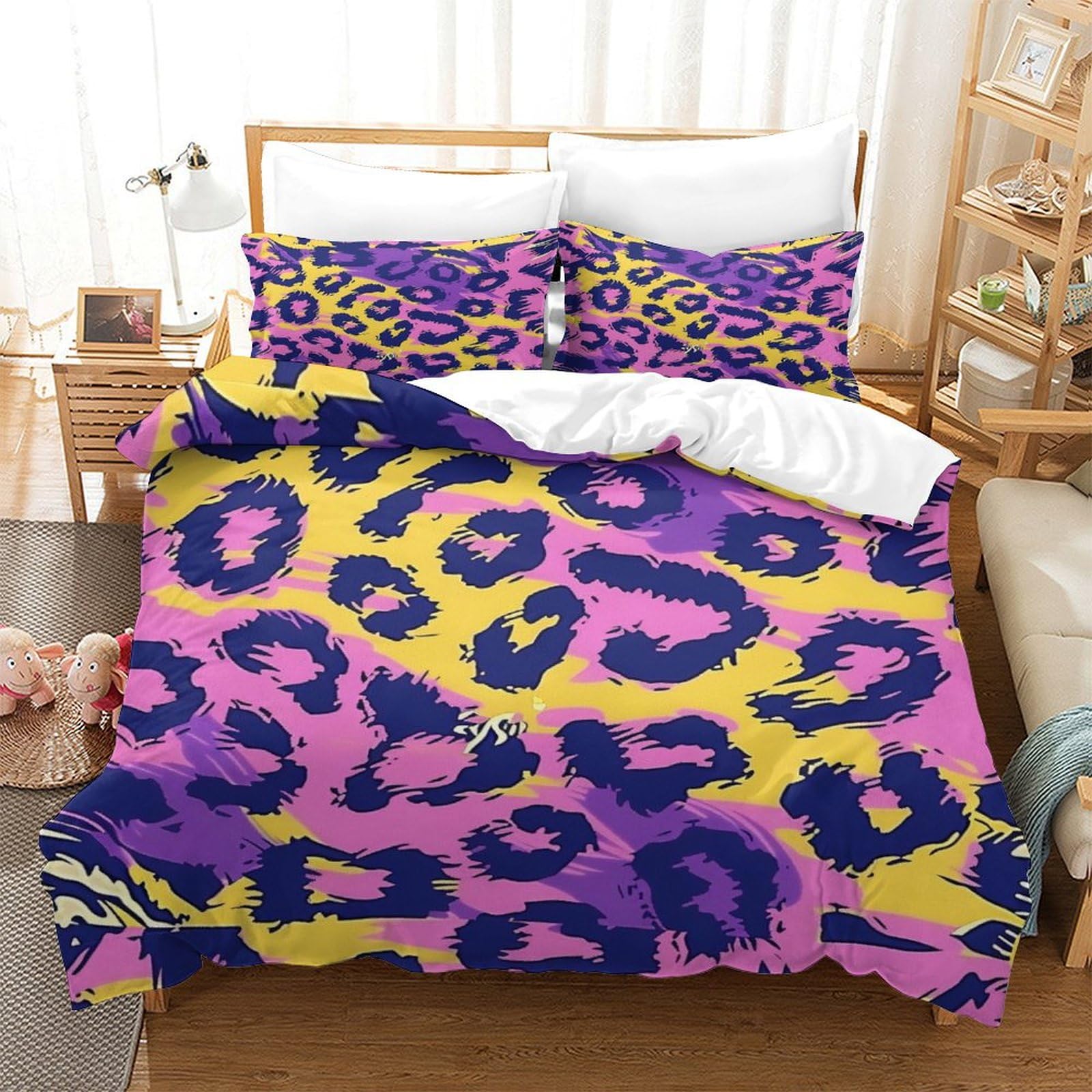 P1S9U7W5Y Trendy Leopard Print 3D Printed Duvet Cover Set 3pcs Microfiber Gradient Animal Bedding Set King（220x240cm）