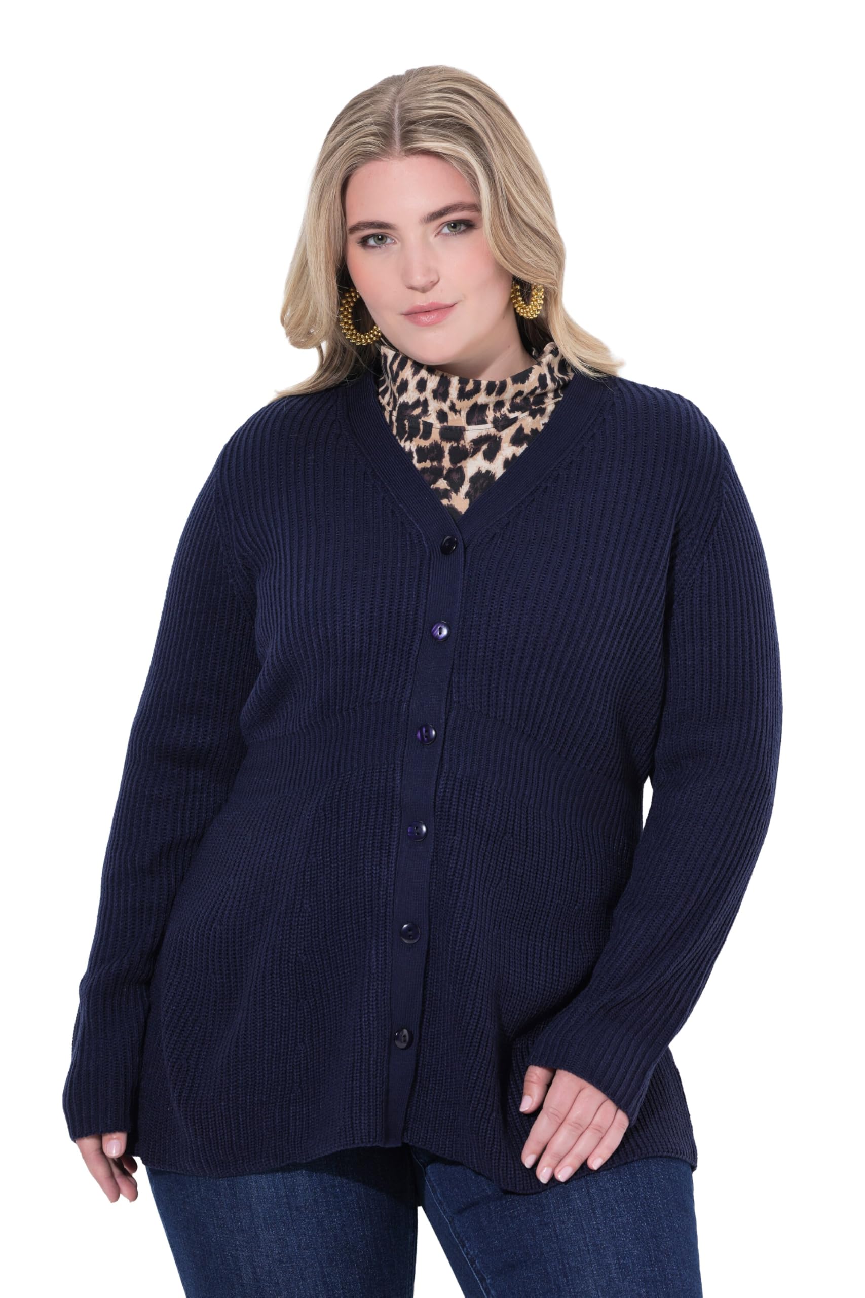 MIAMODA Damen große Größen Übergrößen Plus Size Strickjacke, A-Linie, Schößchen, Langarm 844155