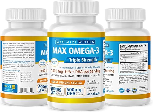 Miniatura 8 de Maximum Slim Pastillas de aceite de pescado Max Omega 3, suplemento de aceite de pescado de triple fuerza (2000 mg de ácidos grasos Omega 3 totales: