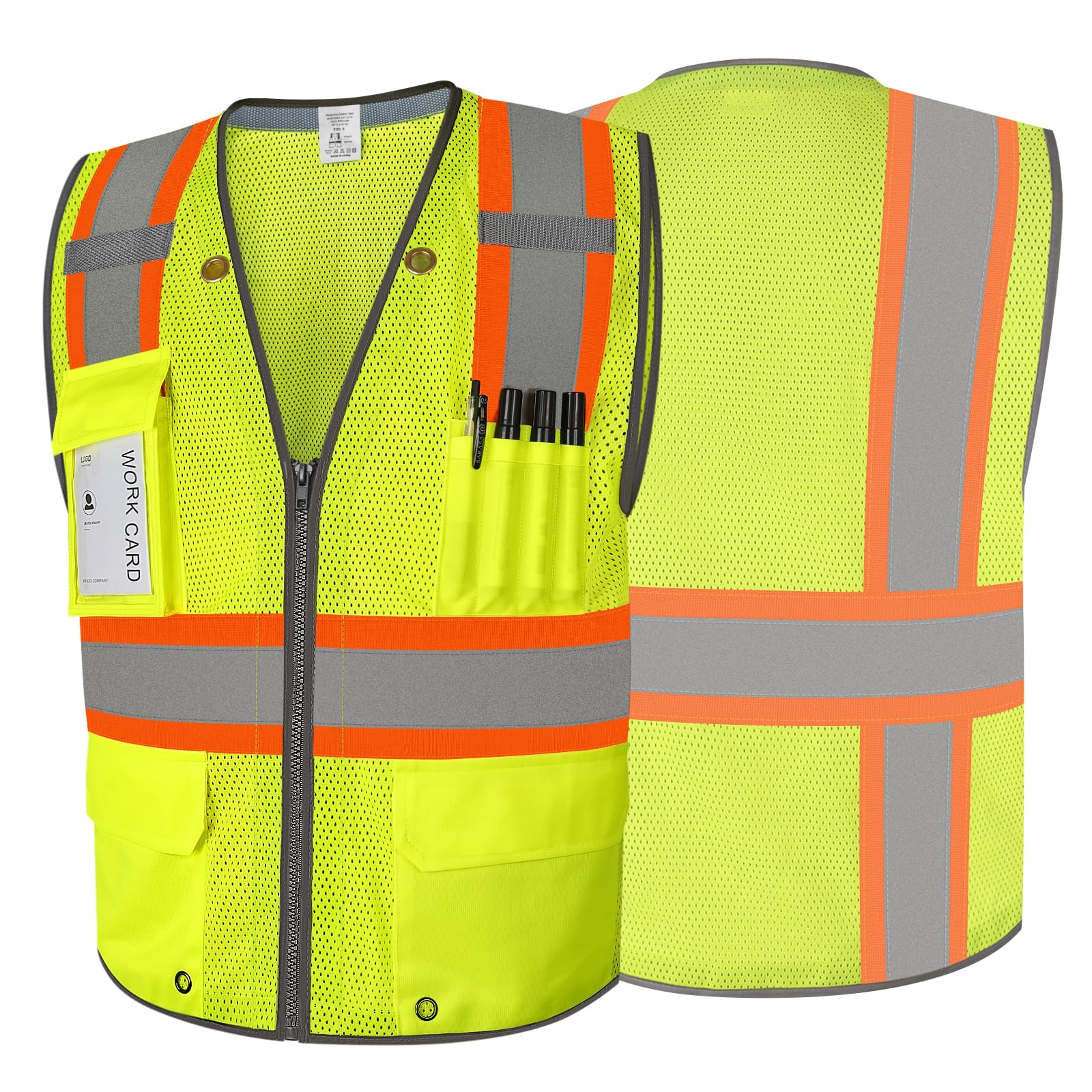 Besentinels 9 Pockets Class 2 High Visibility Reflective Safety Vest for Men, Mesh Hi Vis Construction Work Vest