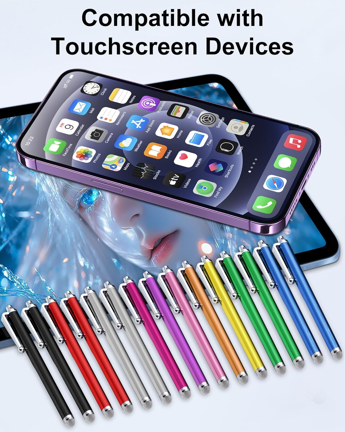 15 PCS Stylus Pen for Touchscreen,High Sensitivity Precision Stylus Pen with Durable Fiber Tip,Stylus Compatible for iPad/iPhone/Android Tablets and Touchscreen Devices,10 Colors