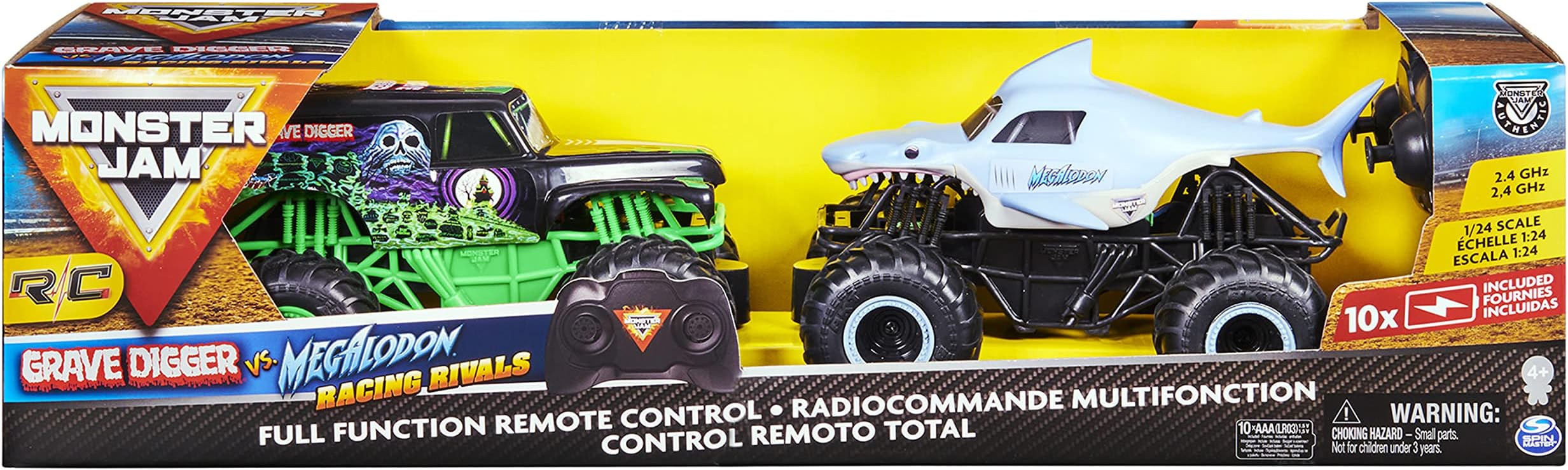 Amazon Exclusive Official Grave Digger Vs. Megalodon Racing Rivals Remote Control Trucks, 1:24 Scale (Only Available On Amazon)