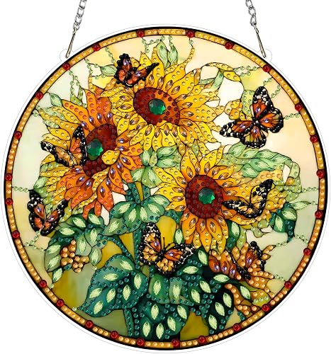 MEIYUDA Hanging Diamond Art Kits Adults Sunflower, Special Shaped Crystal Rhinestone Suncatcher, 5D Diamond Painting Kits for Adults Kids, DIY Gem Crystal Art Window Hanging Ornament