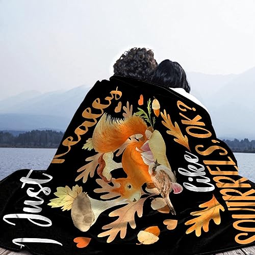 Miniatura 6 de Manta con texto en inglés "I Just Really Like Squirrels,ok", súper suave, acogedora, cálida, de franela para decoración de sofá, sofá, decoración