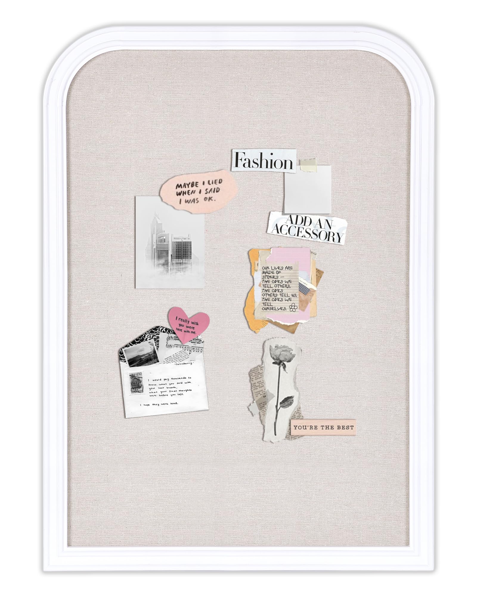 Aitakatta Bulletin Board with Linen, 31.5x23.6 inches Bulletin Board with White Wood Style Frame, Decorative Hanging Pin Board Vision Board Message Board for Office School Home Decor(2R&2S,L-6080,1p)