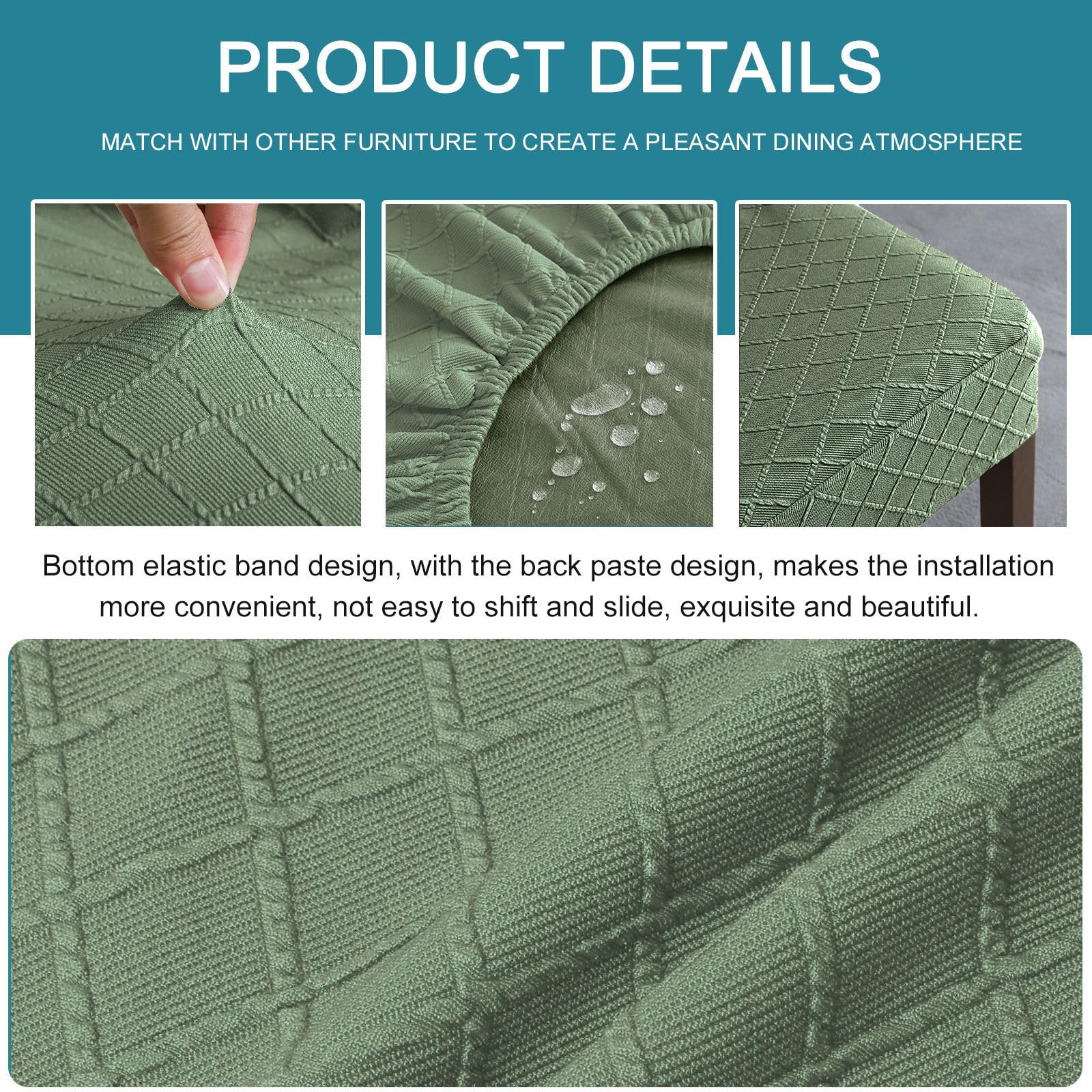 Set di 4 coprisedili impermeabili elasticizzati per sedie da pranzo, morbidi, rimovibili e lavabili, in tessuto verde, per la decorazione della casa
