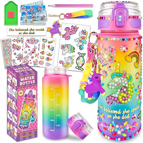 EDSPORTSHOUSE Decorate Your Own Water Bottle Kits for Girls Age 4-6-8-10,Unicorn Painting Crafts,Fun Arts and Crafts Gifts Toys for Girls Birthday Christmas(Unicorn)