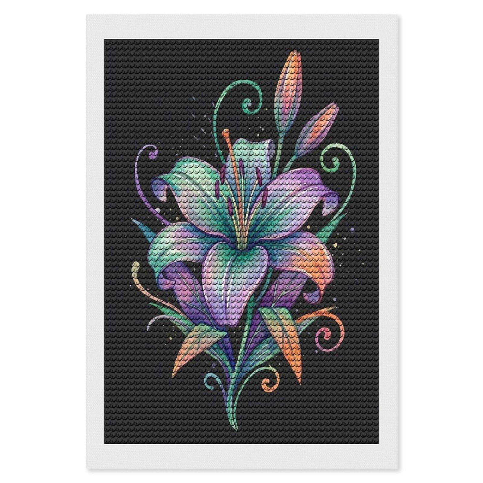 Junmoney Vibrant Watercolor Lily Illustration Diamond Art Canvas 8"x12", for Adults, Printed Canvas, Home Wall Decor, Gift Idea, Mindful Craft Activity