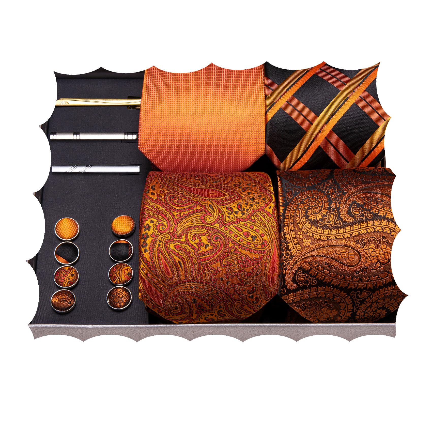 Barry.Wang Designer Mens Tie Sets Collection, Eleagnt Gift Box Tie Clips Handkerchief Cufflink Set