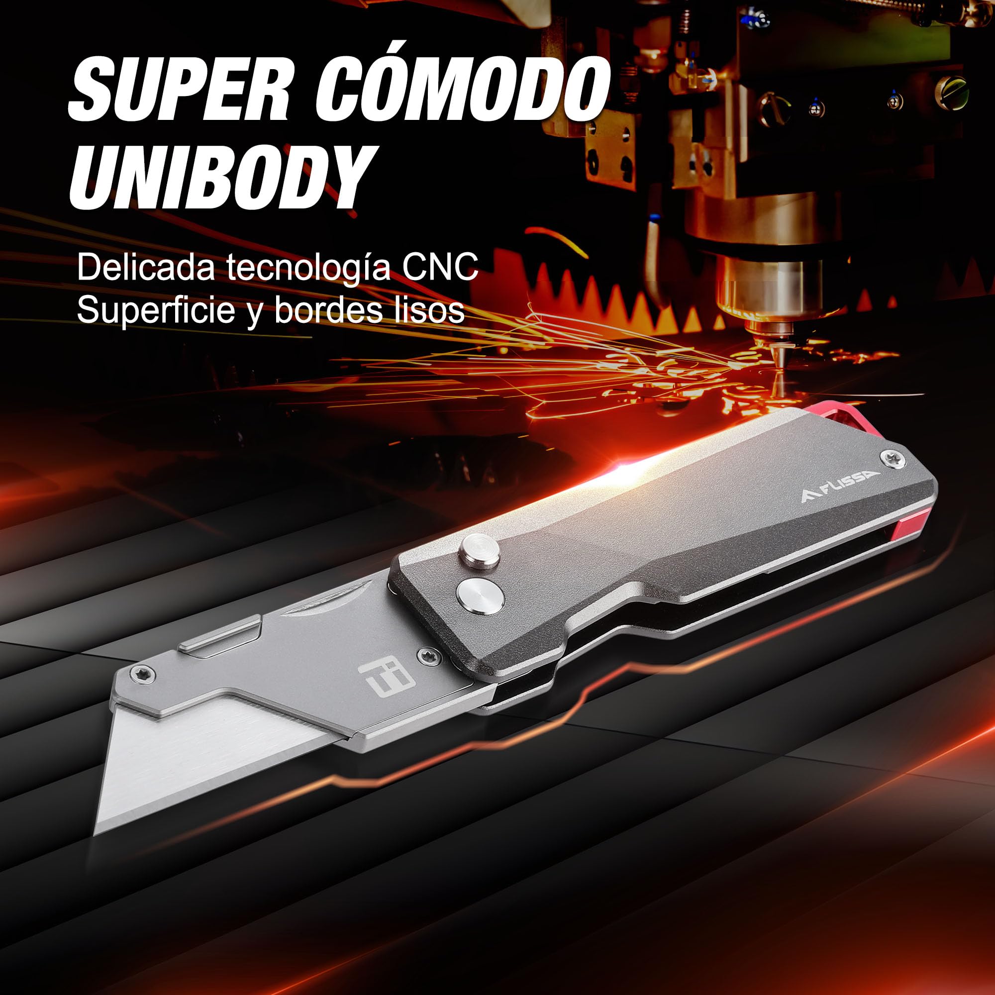 FLISSA Cuchillo Plegable para Alfombra, Cuchillo Universal Fresado en Titanio CNC, Cuchillo de Corte con Cuchilla de Cambio Rápido, con 10 Cuchillas Adicionales