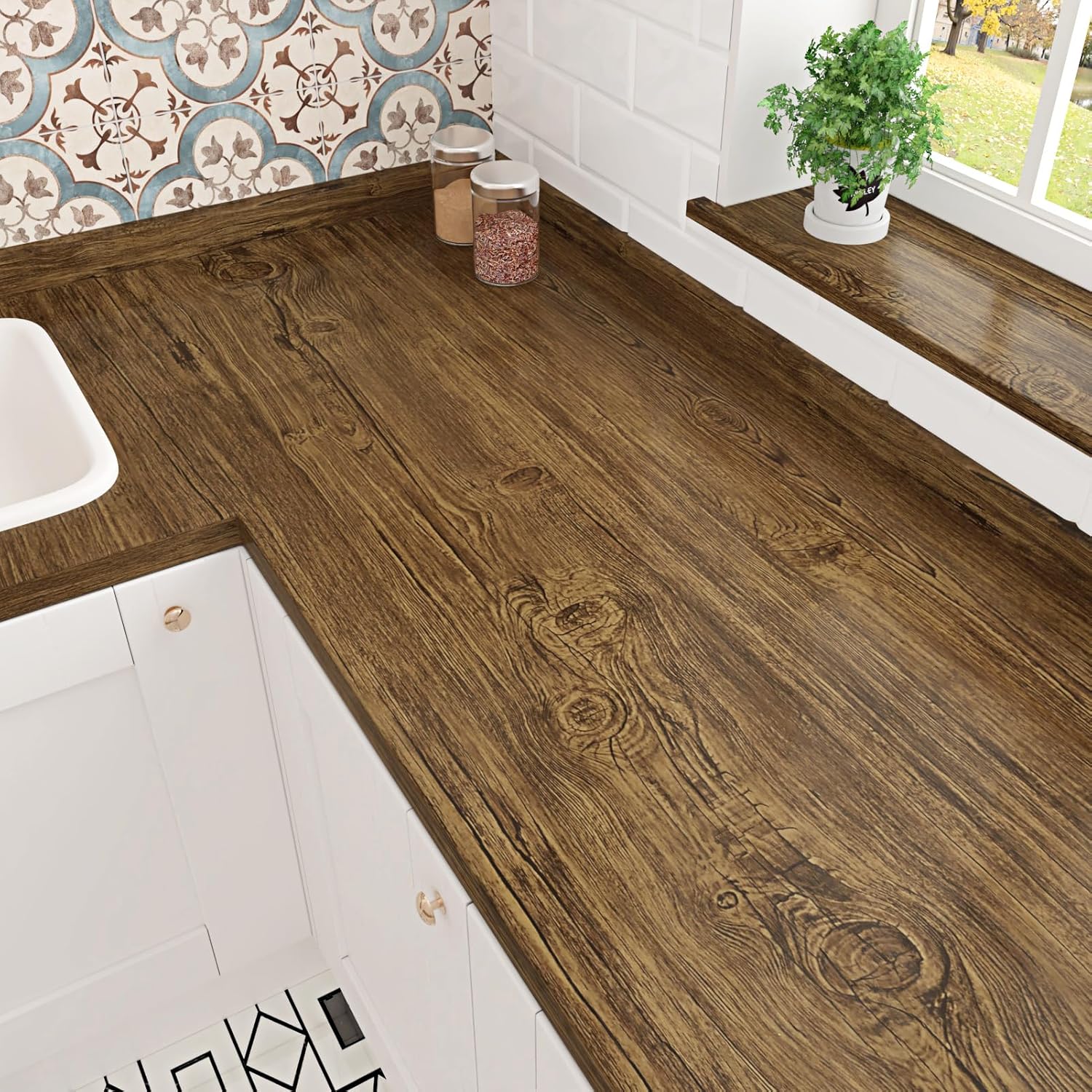 Wallercity Brown Contact Paper Wood Grain Peel and Stick Wallpaper Self Adhesive Removable Brown Wood Wall Paper for Countertops Vintage Waterproof Wooden Wrap for Cabinets Drawer Liner 15.8''x236''