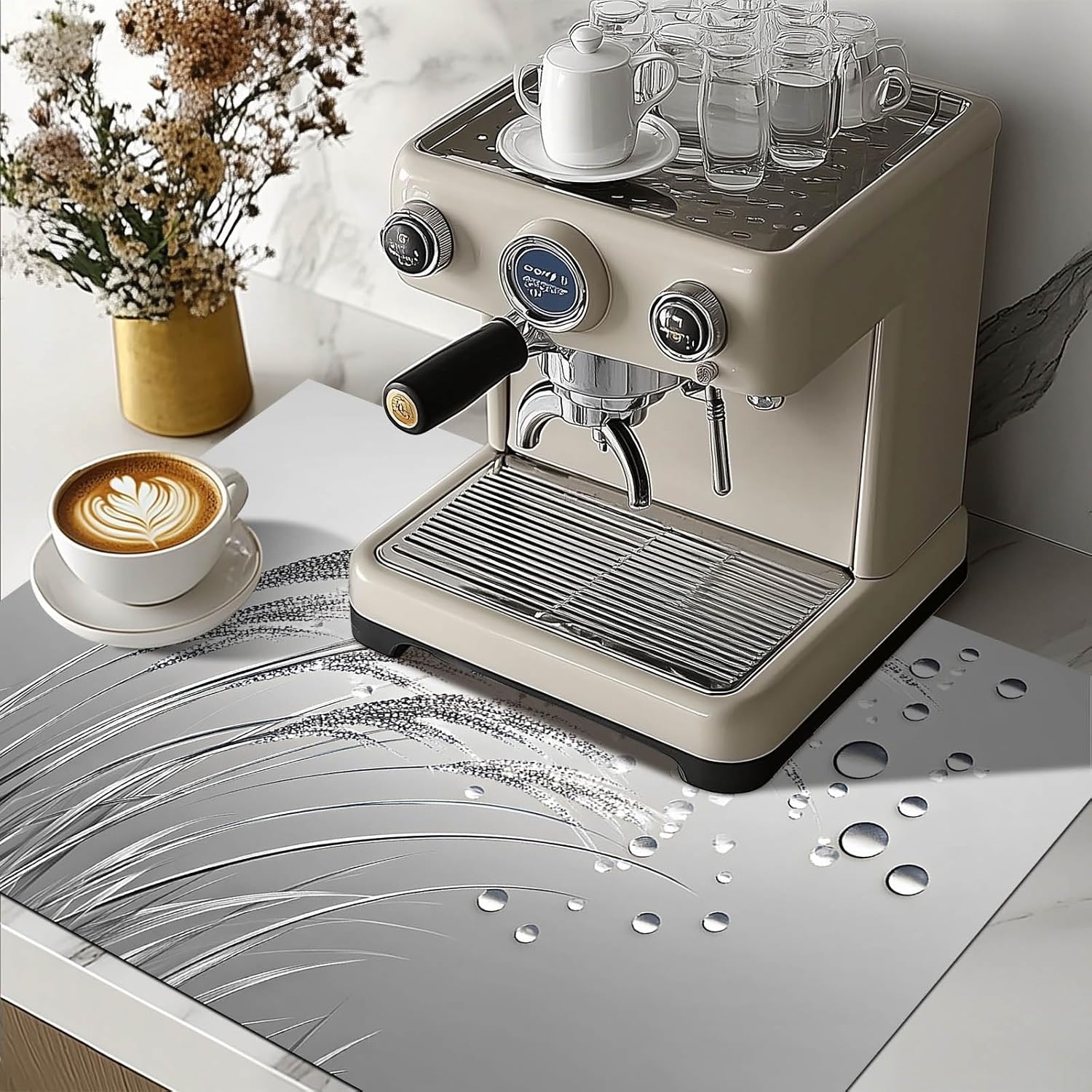 HOMETITUTE Stove Top Cover 28x20 Inch Diatomite Silver Reed and Dew Kitchen Decor Glass Stovetop Decorator Mat Electric Stove Glass Top Cover Heat Resistant Pad Dish Drying Mat