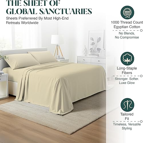 Miniatura 2 de Juego de sábanas 100% de algodón egipcio de 1000 hilos, tamaño King, 4 piezas, tejido satinado, refrescante, suave, resistente a las arrugas,