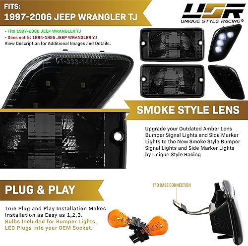Miniatura 4 de USR DEPO 97-06 TJ - Juego de 6 luces traseras y luz LED blanca de marcador lateral, todos los lentes ahumados, compatible con Wrangler TJ Chassis