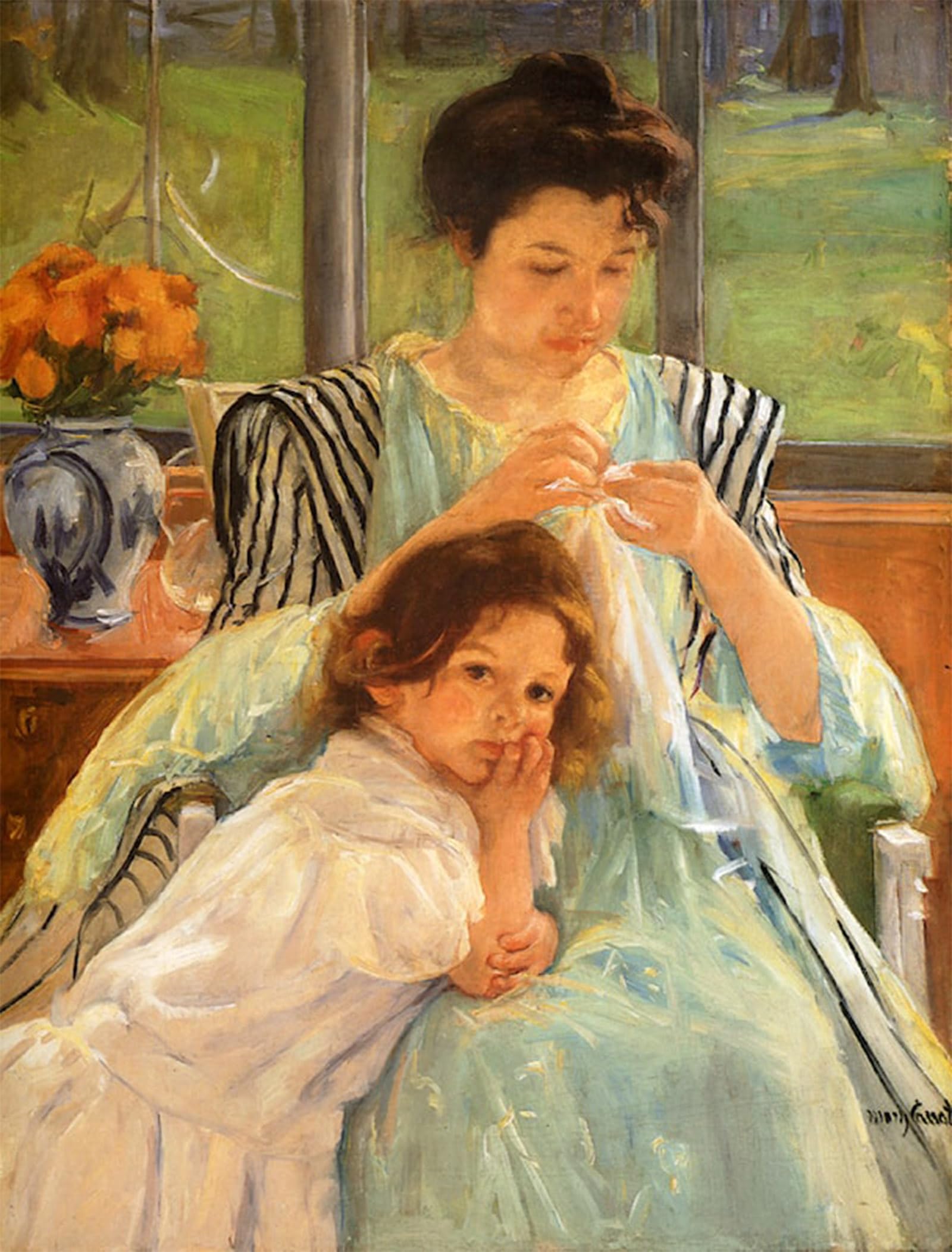 SERENDIPITP Vintage Wall Art Canvas Nordic Poster Canvas Print Picture Young Mother Sewing by Mary Cassatt Wall Art Poster for Home Decor 60x90cm