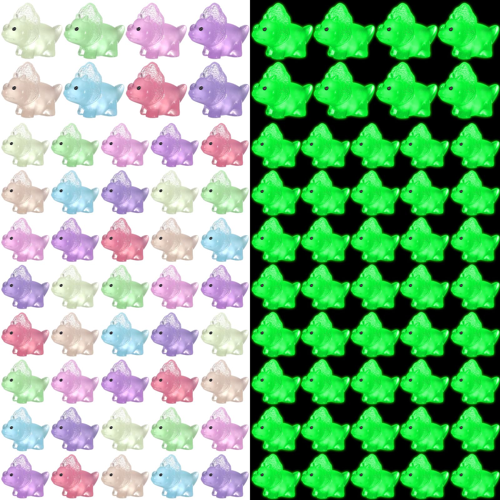 48 Pcs Mini Resin Dinosaur Figures Luminous Small Dinosaur Toys Glow in The Dark Tiny Dinosaur for Fairy Garden Micro Landscape Aquarium Home Decoration Dinosaur Party Favors