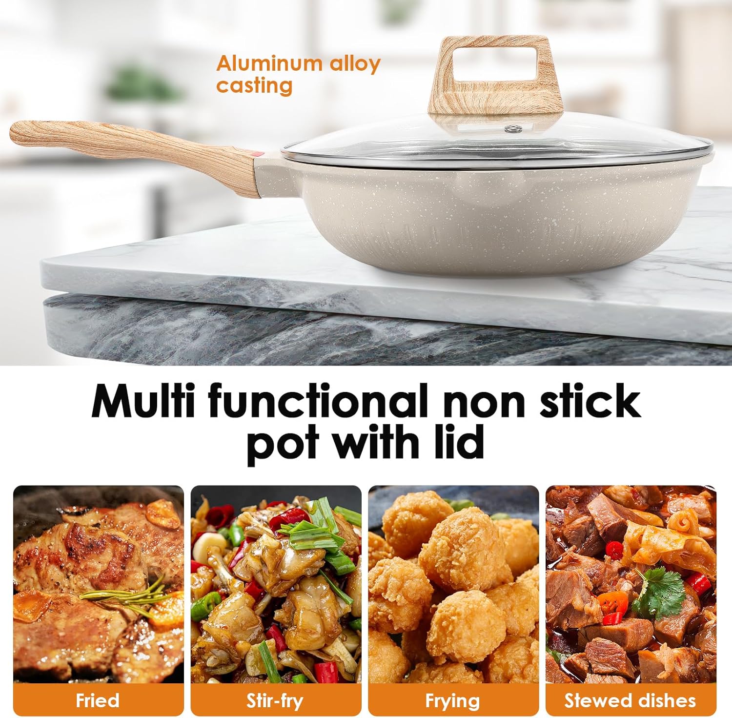 Deep Frying Pan with Lid Nonstick Saute Pan Efficient Skillet Pan with Ergonomic Handle Multifunctional Frying Pan for Kitchen Cooking Induction Stovetops (01)