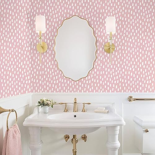 Vista 29 de HAOKHOME Papel tapiz para despegar y pegar, diseño de puntos modernos y bohemios, extraíble, para baño, color caramelo/blanco, papel de contacto