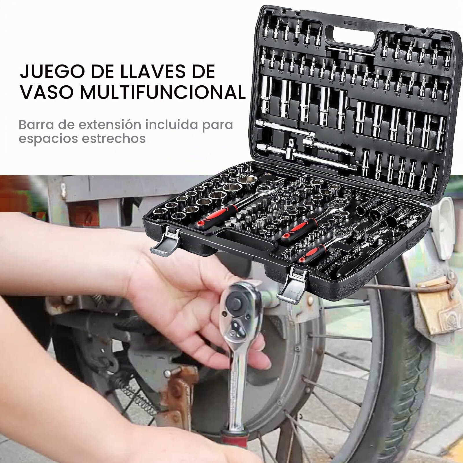 KingSaid Juego de herramientas 172 piezas Maletín de herramientas con carracas 1/2", 3/8", 1/4" | Juego de llaves de vaso, destornilladores y puntas Caja de herramientas completa para taller y coche