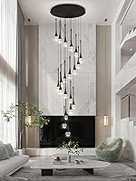 Vista 8 de Candelabro Moderno de 138'', 20 Luces, Lámpara Colgante Moderna Negra, Candelabro Grande para Escalera, Vestíbulo, Sala de Estar, Dormitorio