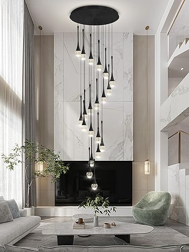 Miniatura 8 de Candelabro moderno de 138 pulgadas, 20 luces, color negro, moderno, lámpara colgante para escalera, lámpara grande para vestíbulo, sala de estar,