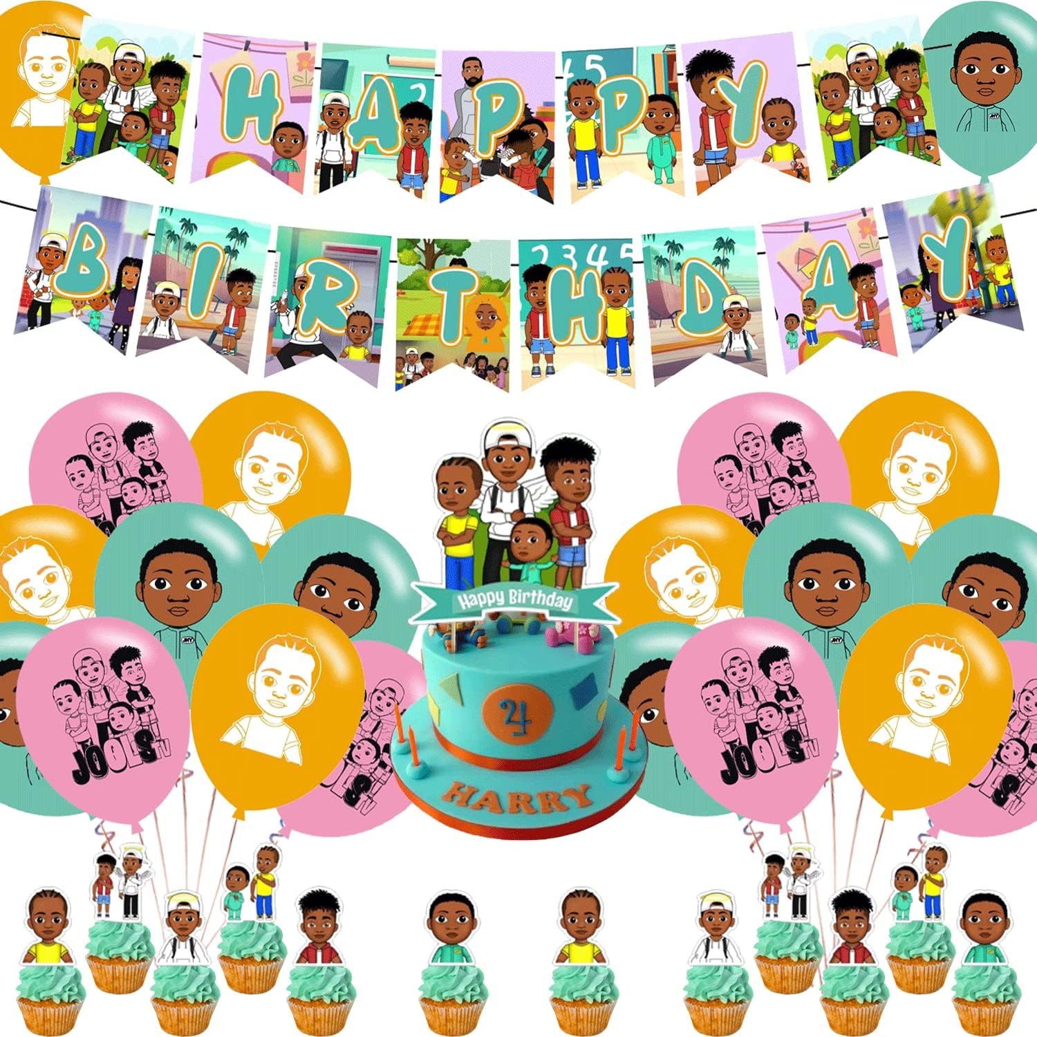 Jools TV Birthday Party Decorations ,Jools TV Birthday Party Favor with Banner, Ballons,Cake Topper, Cupcake Toppers for Boys Girls Jools TV Fans Party Supplies