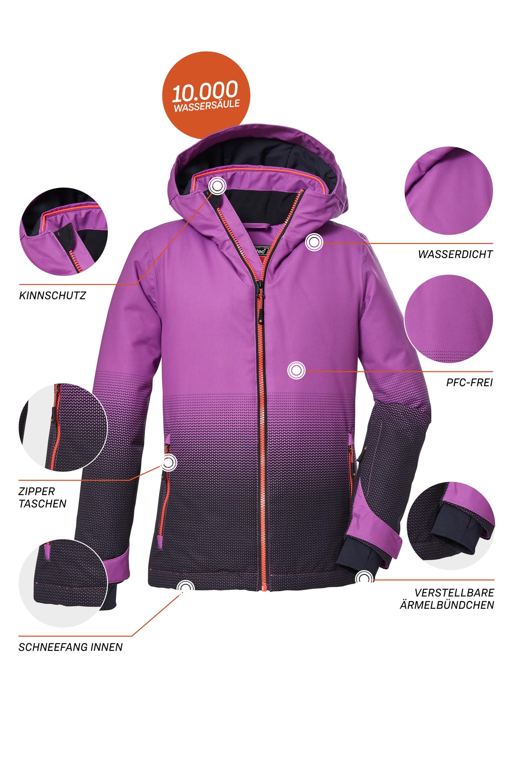 Killtec Ksw 183 Grls Ski Jckt Veste de ski imperméable/veste fonctionnelle avec capuche et pare-neige Girl´s