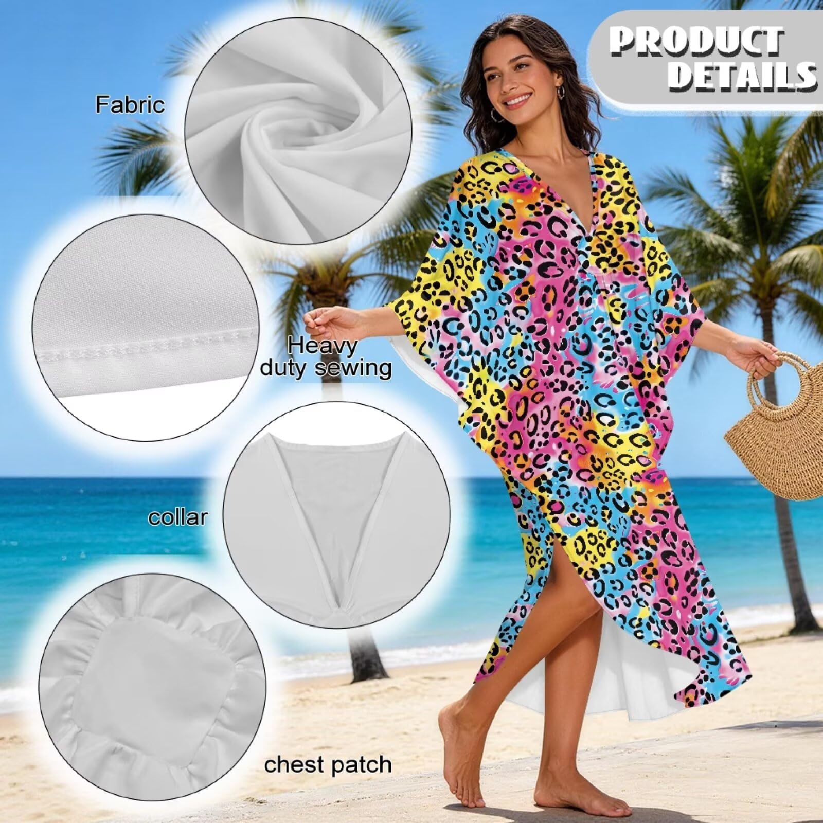 Kaftano da donna, copricostume estivo da spiaggia, maniche a pipistrello, taglie forti, maxi abito da spiaggia