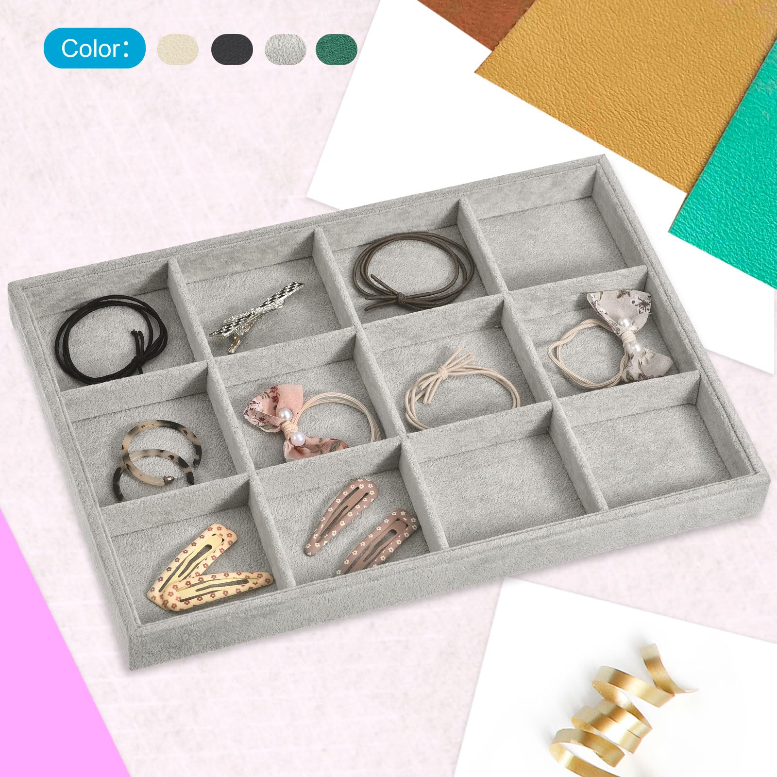 QUARKZMAN Bandeja de Joyería, 4 Juego - Bandeja Apilable para Exhibir Joyas con Tapa, Organizador de Joyas de Terciopelo, Caja de Almacenamiento para Anillos, Pendientes (Negro)